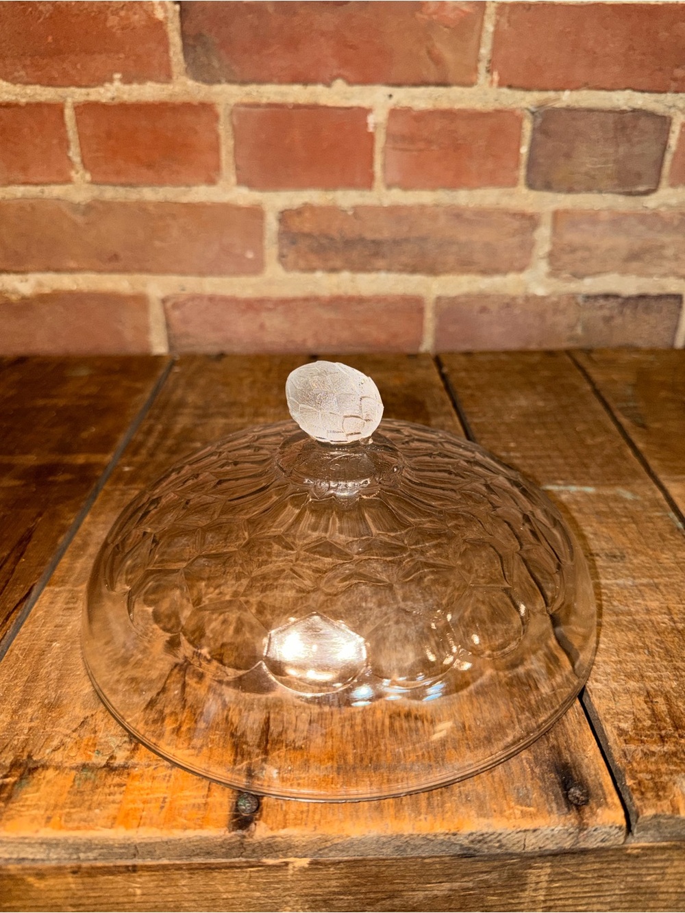 Clear Textured Glass Dome Cake Cover with Frosted Knob Acorn Leaf Imprint